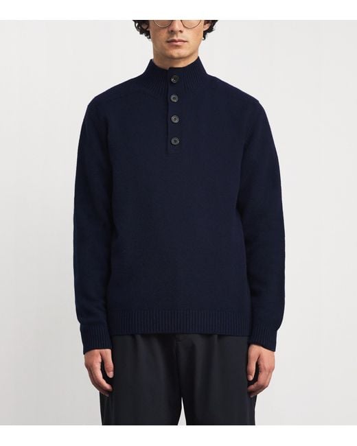 Harrods Blue Cashmere Button-Down Sweater for men