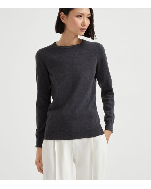 Brunello Cucinelli Blue Cashmere Monili-Trim Sweater