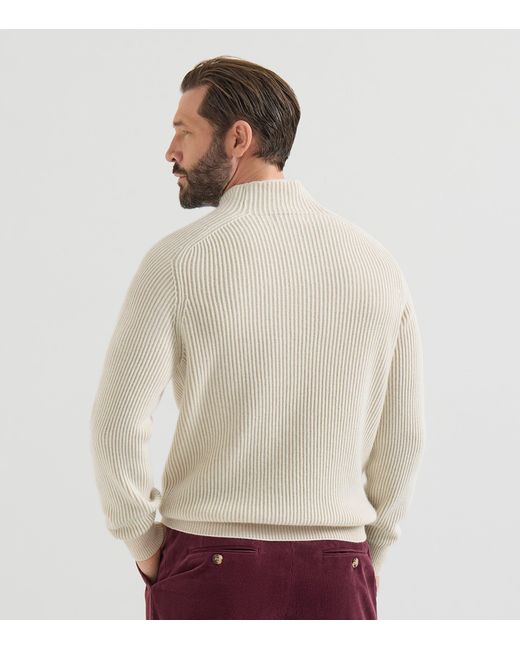 Brunello Cucinelli White Cashmere High-Neck Sweater for men