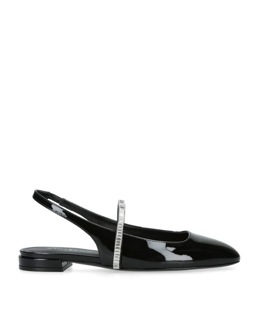 Stuart Weitzman Black Leather Embellished Stefanie Slingback Flats
