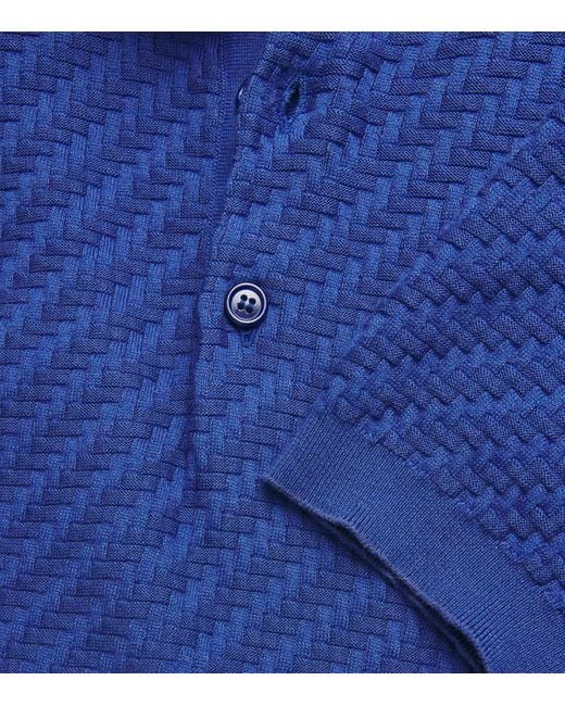 Brioni Blue Cotton-Silk-Cashmere Polo Shirt for men