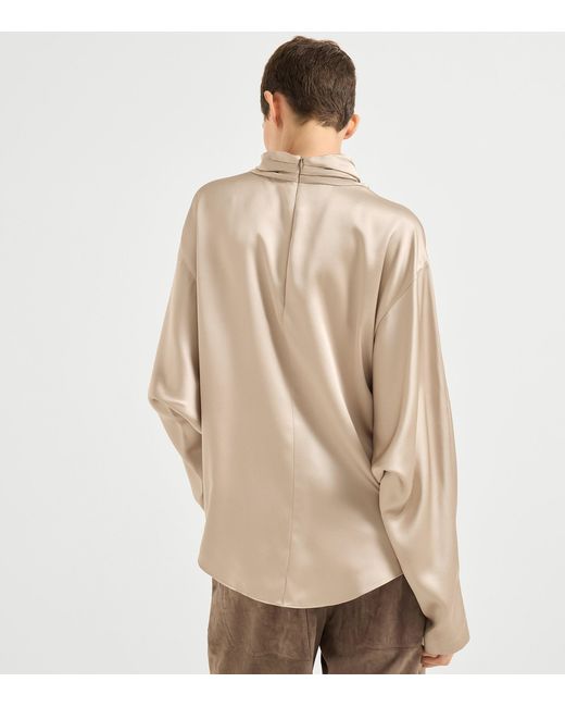 Brunello Cucinelli Natural Silk High-Neck Blouse