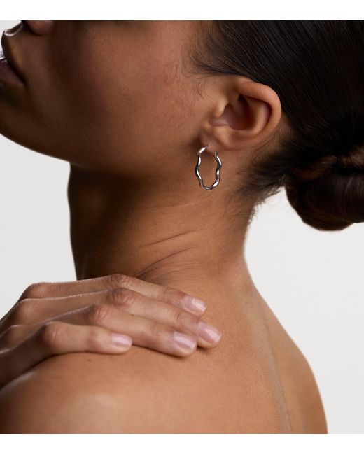 Astrid & Miyu White Rhodium-Plated Sterling Ripple Hoop Earrings