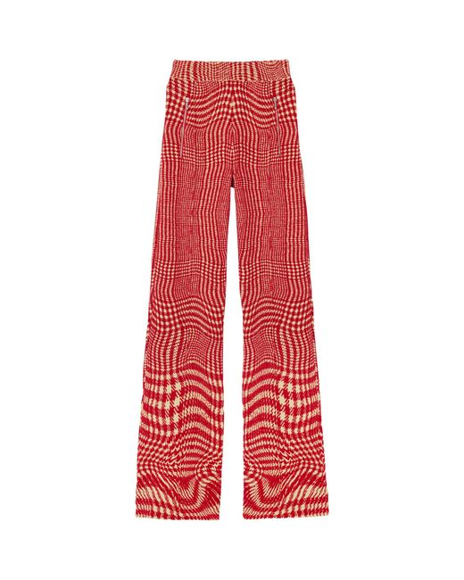 Burberry Red Wool-blend Warped Houndstooth Trousers