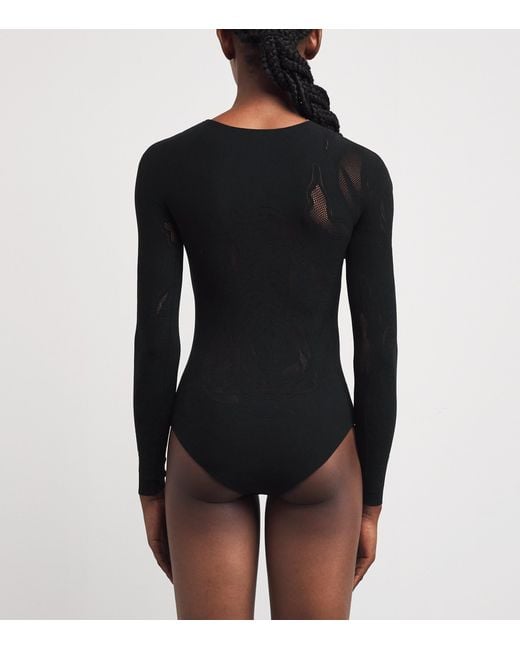 Wolford Black Net Rose Bodysuit