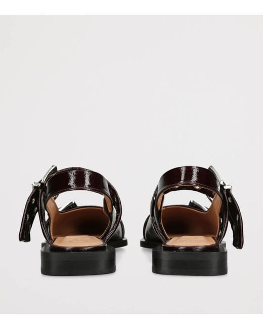 Ganni Black Leather Buckle Ballet Flats