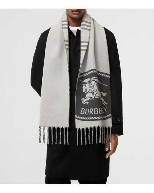 Burberry Gray Cashmere Reversible Knight Stamp Scarf