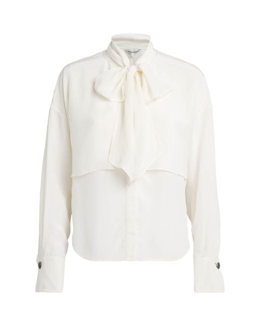 Veronica Beard White Scarf-Neck Darlis Blouse