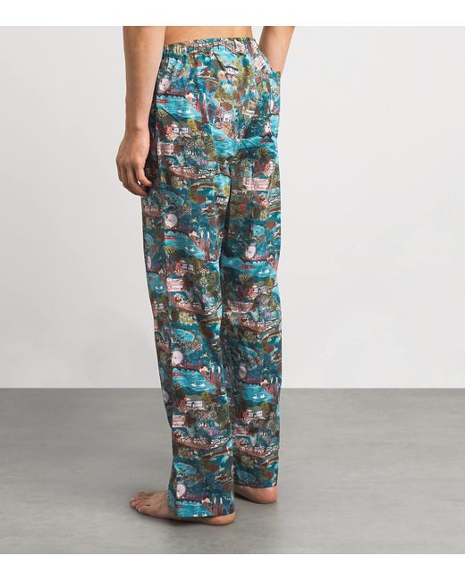 Derek Rose Blue Cotton Ledbury Lounge Trousers for men