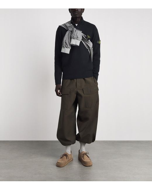 Stone Island Blue Wool-Blend Button-Up Sweater for men