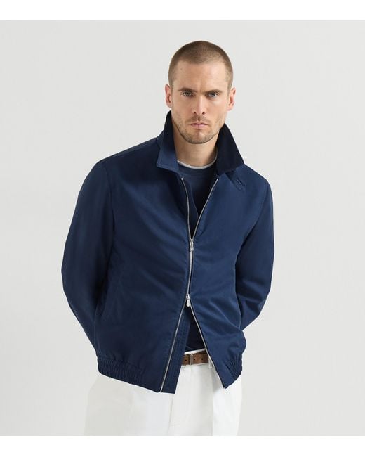 Brunello Cucinelli Blue Water-Resistant Blouson Jacket for men