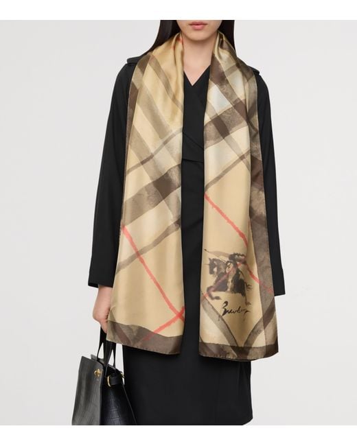Burberry Natural Silk Watercolour Check Scarf
