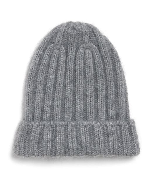 Johnstons Gray Cashmere-Silk Ribbed Beanie for men