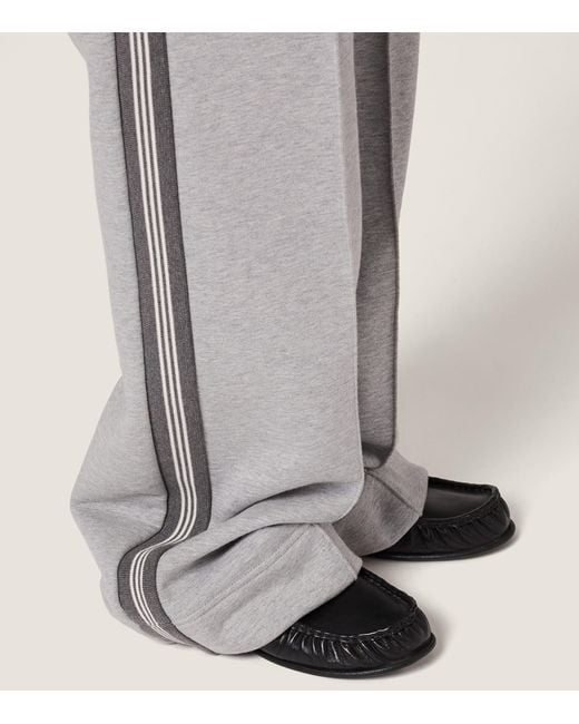 Miu Miu Gray Cotton Fleece Stripe Sweatpants