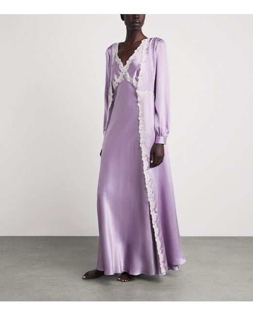 Loretta Caponi Purple Silk-Lace Pucci Long Robe