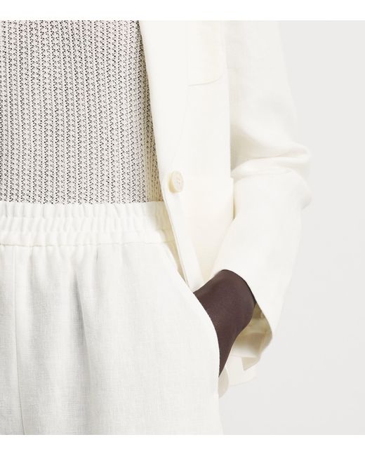 Eleventy White Linen Single-Breasted Blazer
