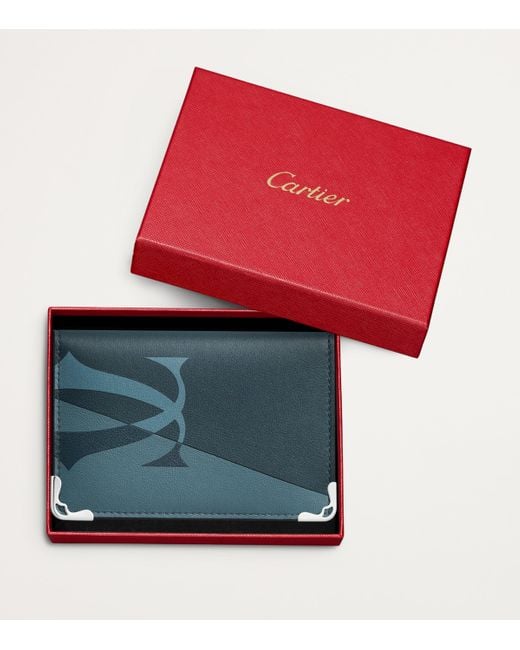 Cartier Blue Leather Must De Xl Logo Bifold Card Holder for men