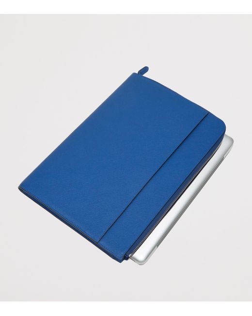 Smythson Blue Small Panama Leather Laptop Case for men