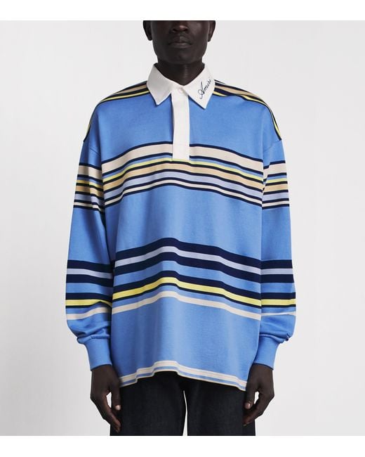 Amiri Blue Cotton Stripe Polo Shirt for men
