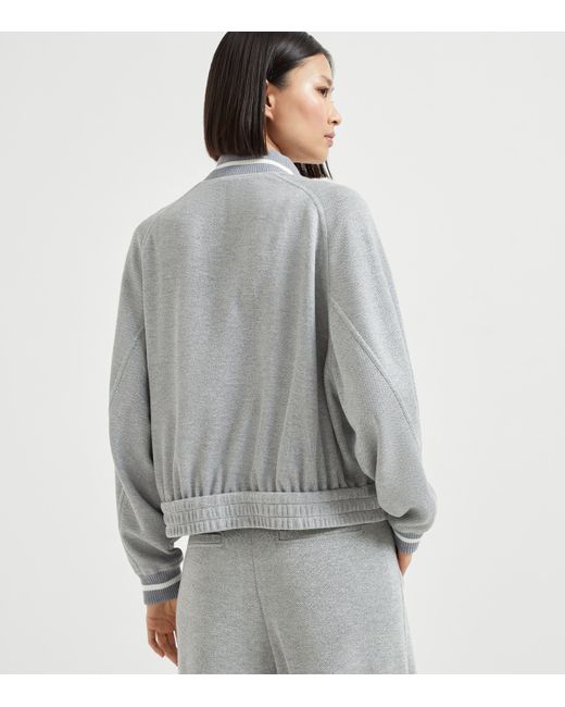 Brunello Cucinelli Gray Sparkling Piqué Zip-Up Sweatshirt
