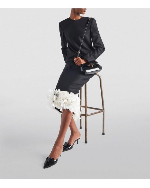 Prada Black Wool Feather-trim Midi Dress