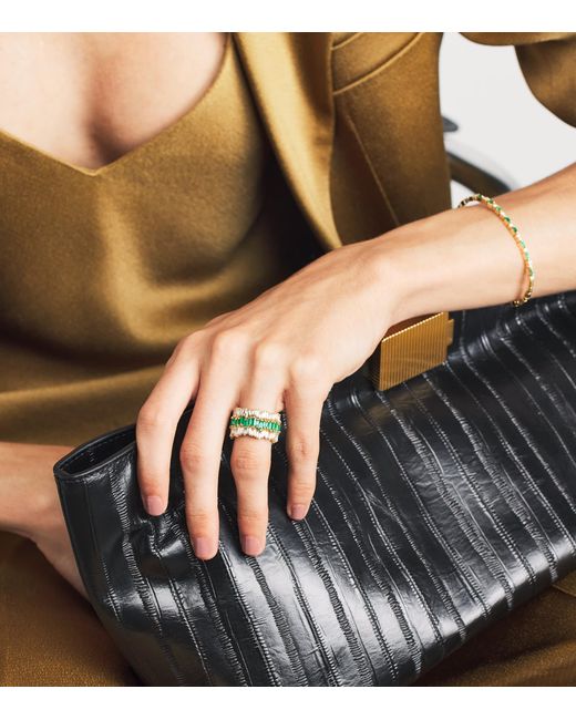 Suzanne Kalan Metallic Diamond And Emerald Triple Stack Eternity Band
