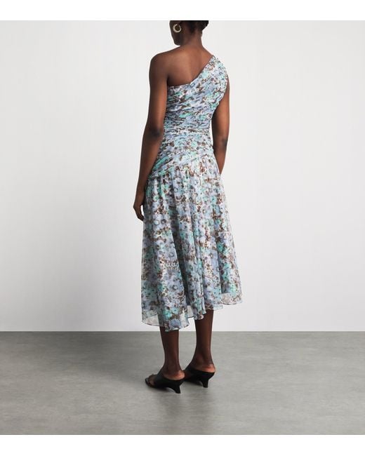 Tory Burch Blue Floral Satin Midi Dress