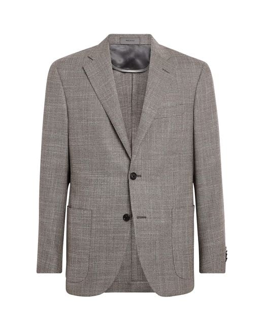 Corneliani Gray Virgin Wool-Silk Herringbone Blazer for men