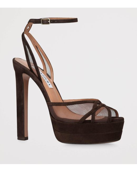 Aquazzura Brown Suede Shear Plateau Sandals 130