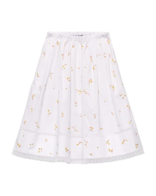 Prada White Cotton Poplin Embroidered Midi Skirt