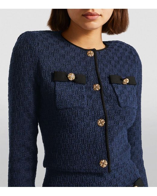 Self-Portrait Blue Knitted Cropped Cardigan