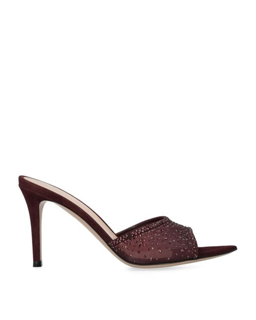 Gianvito Rossi Brown Suede Embellished Rania Mules 85