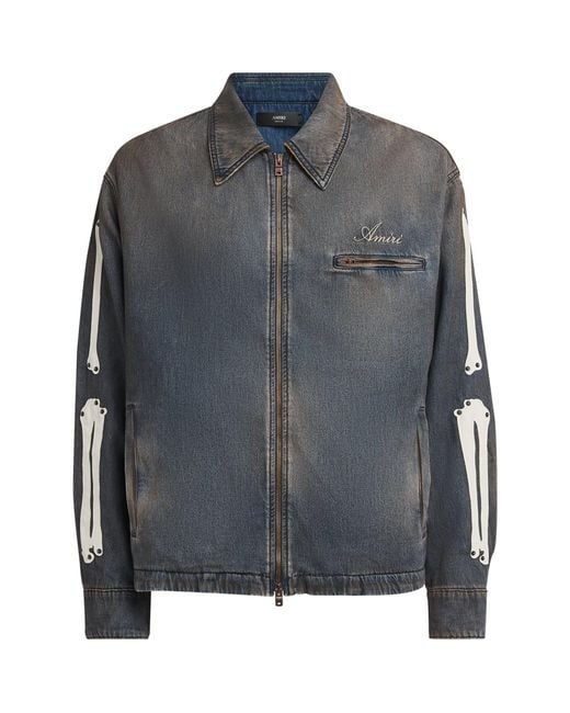 Amiri Gray Lea Bones Denim Jacket for men