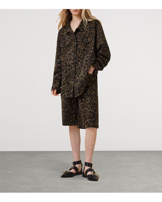 AllSaints Black Leopard Print Willow Denim Jacket