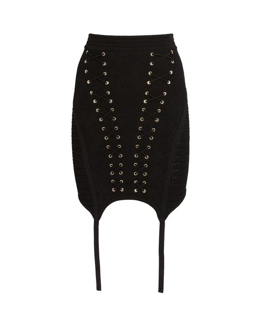 Balmain Synthetic Laced Garter Mini Skirt in Black | Lyst