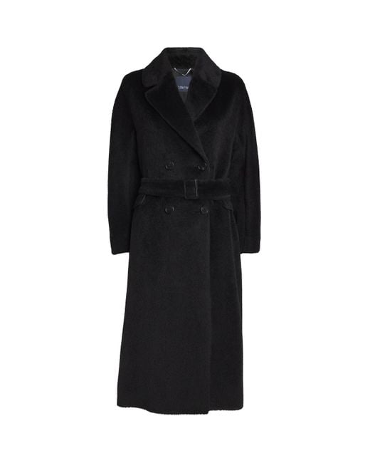 Max Mara Black Alpaca-Wool Belted Coat