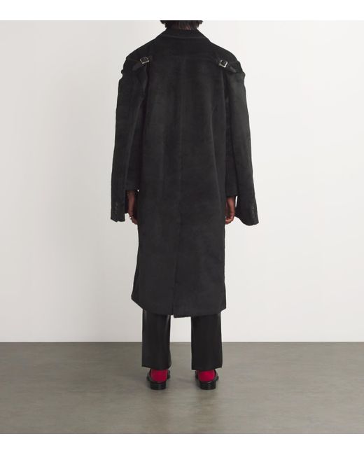 Enfants Riches Deprimes Black Suri Alpaca-Wool Buckle-Detail Overcoat for men