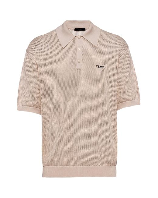 Prada Silk-Cotton Knit Polo Shirt in White for Men | Lyst UK