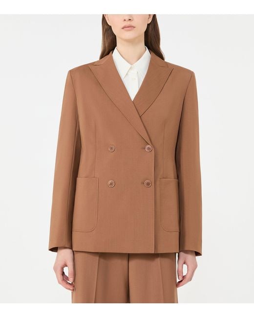 Weekend by Maxmara Brown Virgin Wool Double-Breasted Blazer