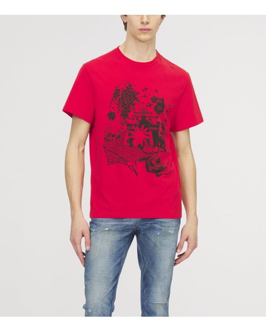 McQueen Red Cotton Fanzine Print T-Shirt for men