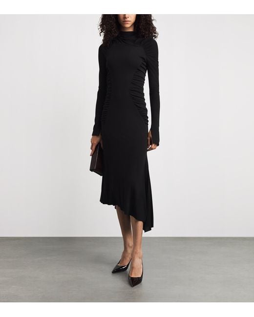 Victoria Beckham Black Long-Sleeve Gathered Midi Dress