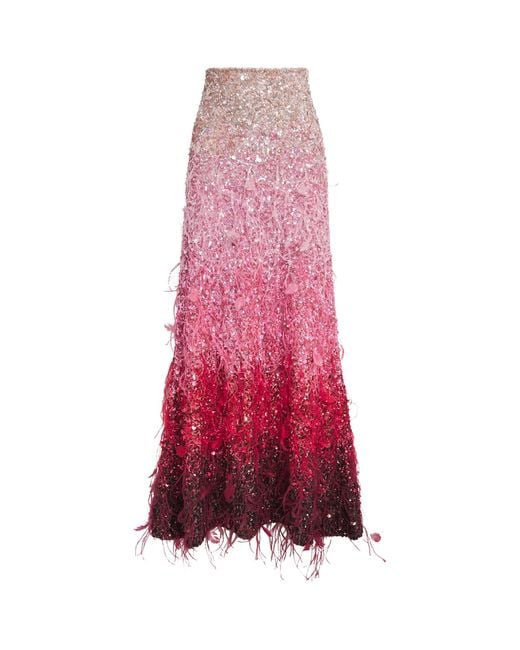 Alice + Olivia Red Embellished Ashton Maxi Skirt