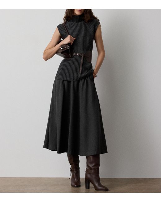 Ralph Lauren Black Wool Evilyn Midi Skirt