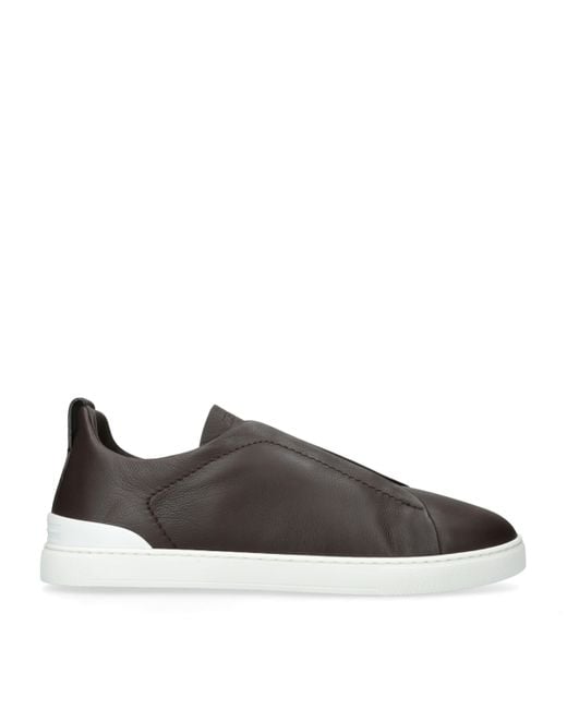 Zegna Brown Shearling Triple Stitch Secondskin Sneakers for men
