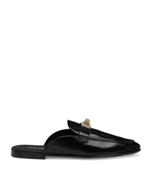 Dolce & Gabbana Black Leather Open-Back Loafers for men