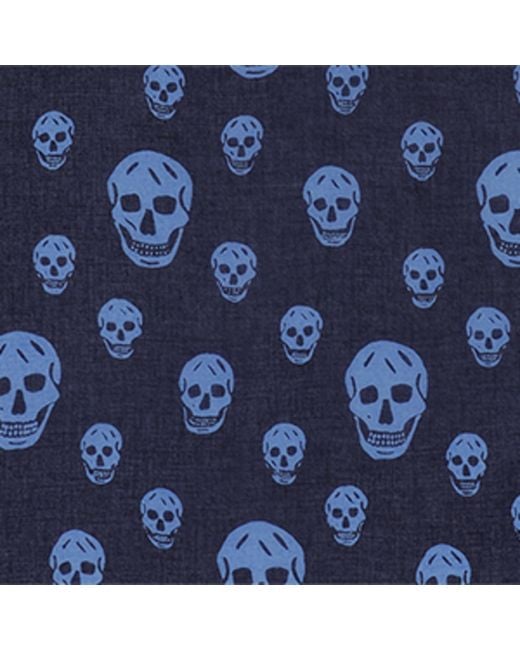 McQueen Blue Modal-Silk Skull Scarf for men