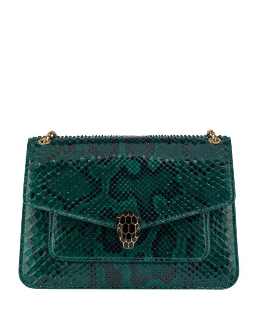 BVLGARI Green Python Leather Serpenti Forever Shoulder Bag