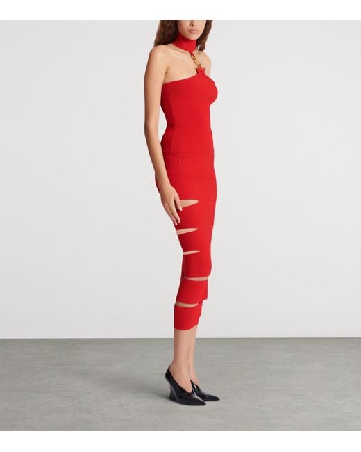 Balmain Red Sleeveless Knit Top With Embellished Detail