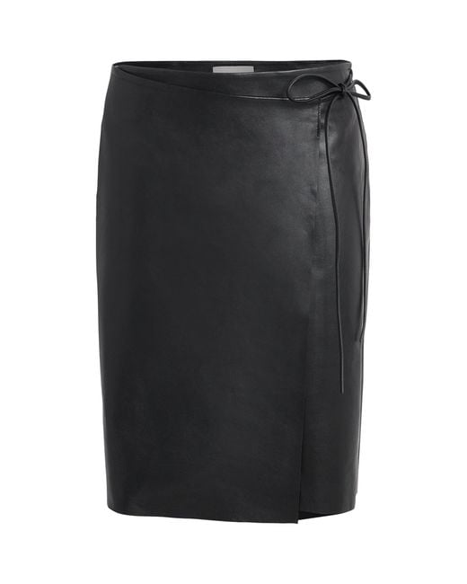 St. Agni Black Leather Everyday Wrap Midi Skirt