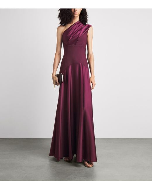 Solace London Purple One-Shoulder Satin Gabriela Gown